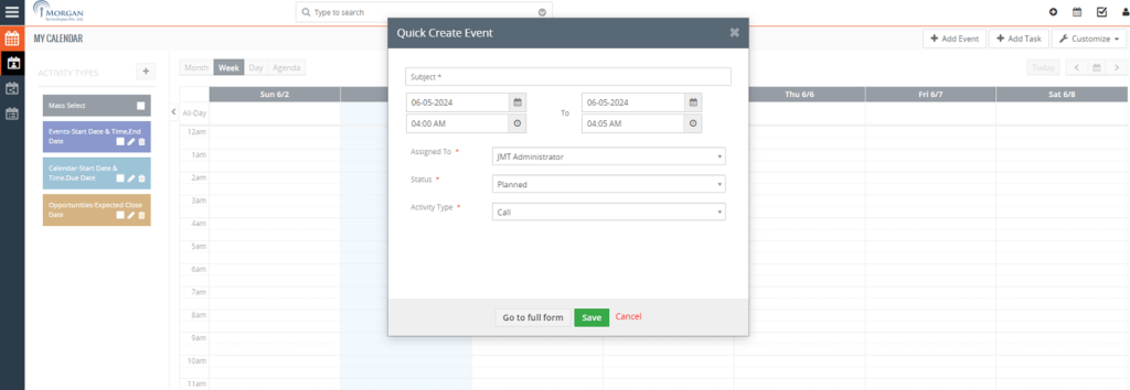 Sales CRM Calendar