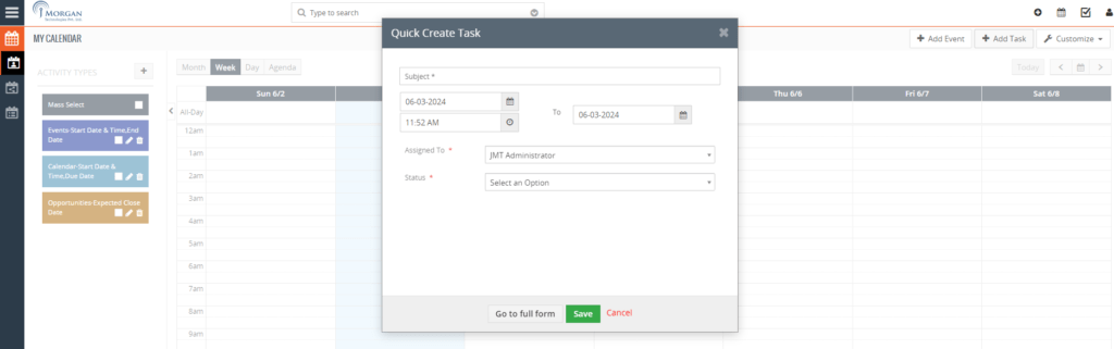 Sales CRM Calendar